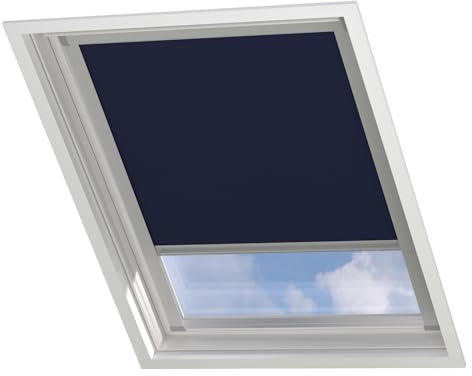 Radeco® Dachfenster verdunkelungsrollo für Velux SK06 dunkelblau mit Führungsschiene, Rollo für dachfenster, velux dachfenster Rollo, verdunklungsrollo für velux