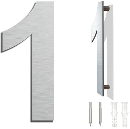 Edelstahl Hausnummer große - Wetterfest und Pflegeleicht - Metallic Mattes Silber Finish - Moderner Schwebender Aussehen und Einfache Installation - Höhe 230 mm - Arial Ziffer 1