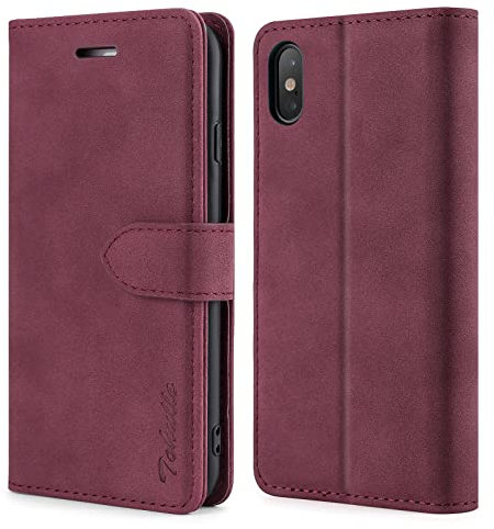 TOHULLE Case for iPhone X iPhone XS, Premium PU Leather Wallet Case with Card Holder Kickstand Magnetic Closure Shockproof Flip Folio Case Cover for iPhone X/XS (5.8 Inch) - Red