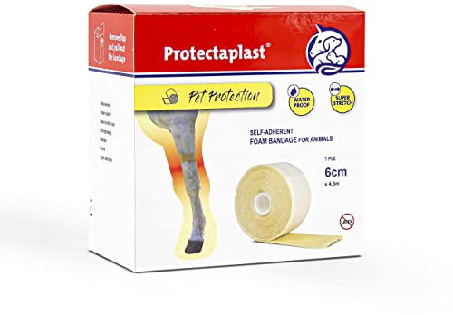Protectaplast Selbstklebender Beige Verband für Haustiere (6cm x 4,5m) - Selbsthaftende Bandage ohne Latex & Klebstoff für Hunde, Katzen, Pferde - Hund & Katze Verbandsmaterial Wunden & Gelenke