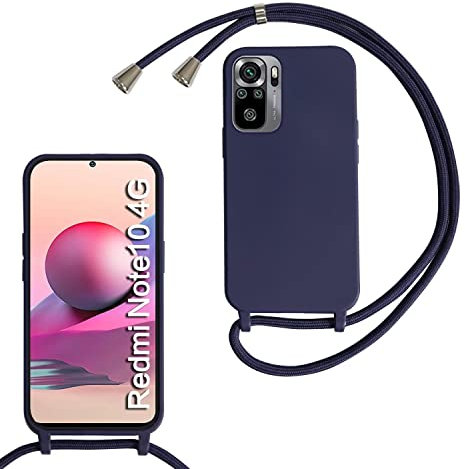MBSLFY Coque avec Cordon pour Xiaomi Redmi Note 10 4G/Note 10S, Collier pour Étui Housse TPU Anti-Choc Colliers Protection Complète Cover de cellulaire Mince Réglable Lanyard Case, Bleu Marine