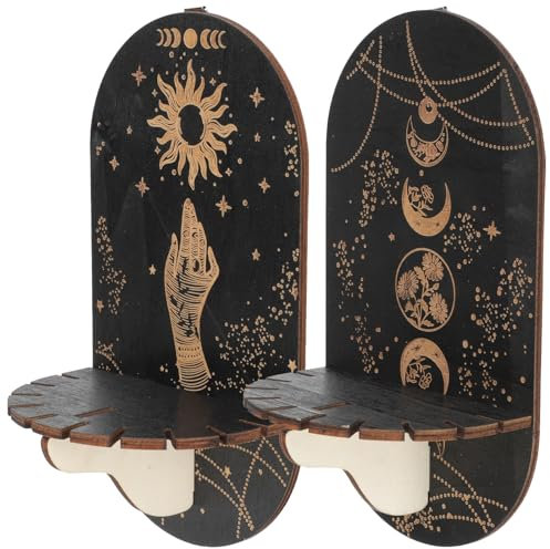 2PCS Wandregal Wandregal Schwarz Mondphasenregal Schwarzes Kristallregal Ätherisches Ölregal Mondregal Kristallregal Wicca-Dekoration Wandregal Für Kristallstein Regal Witch Regal
