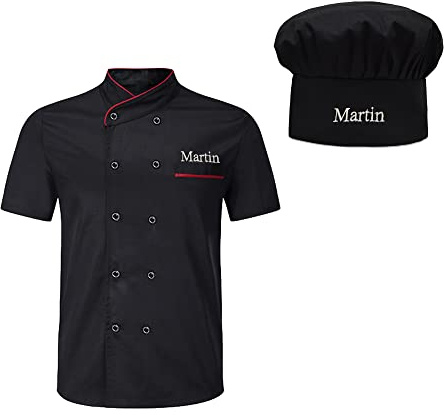 Chaqueta de Chef personalizada, camisa de Chef de manga corta con gorro de Chef, uniforme de trabajo de restaurante personalizado, chaqueta de Chef de servicio de alimentos