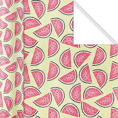 Wassermelonen-Geschenkpapier für Kinder, süßes Geschenkpapier mit fruchtigem Design, rotes Geschenkpapier für Sommer-Motto-Geburtstage, Urlaub, Hawaii-Tropen-Mottoparty, 6 Blatt flach gefaltet