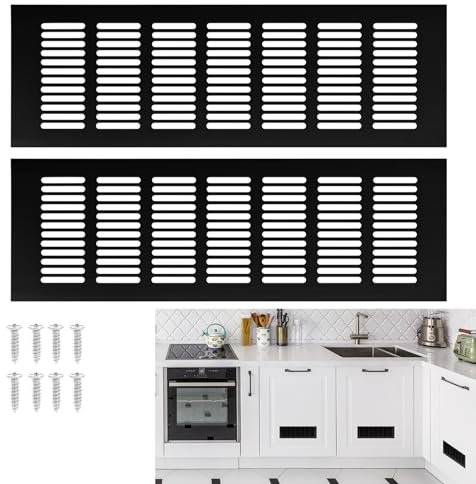 TsunNee 4 coperture per griglia di ventilazione, 300 x 100 mm, in lega di alluminio, per zoccolo della cucina, griglie di ventilazione interne, copertura di ventilazione per armadio, armadio, nero