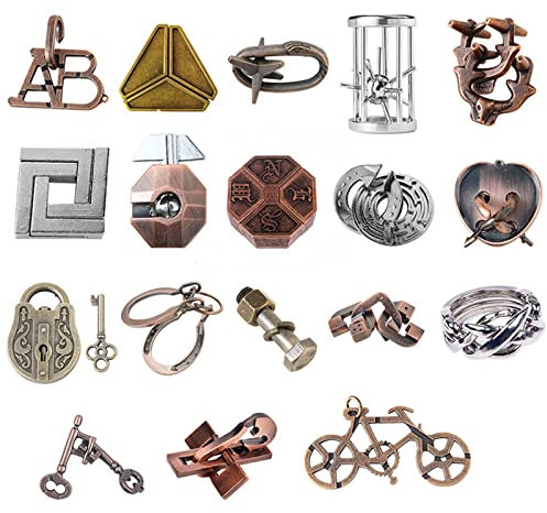 Knobelspiele Metall Puzzle Set, Joyeee Zaubertrick Spielzeug Denkaufgabe IQ Geist Test Lernspielzeug für Party Mitgebsel Erwachsene und Kinder Herausforderung, Mittlere Schwierigkeit, 18 Stück - A