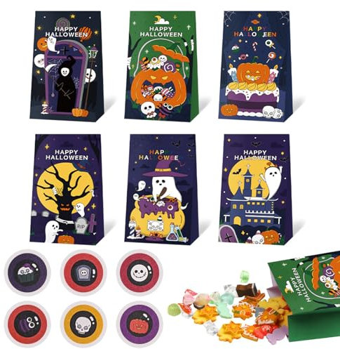 Halloween Geschenktüten, Geschenktüten, 6 Stück Geschenkverpackung, Klein Halloween Tüten Partytüten, Geschenktüten Klein, Kleine Süßigkeiten Papiertüten, Halloween Tütchen, mit Halloween Mund Tattoo