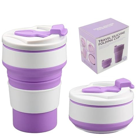 FIBOUND Faltbecher Silikon, Faltbarer Kaffeebecher Faltbarer Silikon-Becher mit Auslaufsicherem mit Deckel, 350ml Reisebecher BPA-frei Faltbecher für Unterwegs