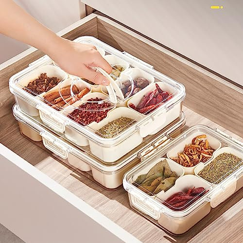 Snackteller Kunststoff, Snackbox mit 8 fächern Snackschale Servierschale mit Deckel und Griff Süßigkeiten Tablett Servierteller Rechteckige Snack Aufbewahrungsbox für Süßigkeiten Obst Nüsse Snacks