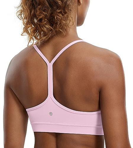 CRZ YOGA Damen Butterluxe Racerback Sport BH Gepolstert Ohne Bügel Y-Rücken Yoga Bra Sommer Atmungsaktiv Spaghetti Top Rosa Pfingstrose S