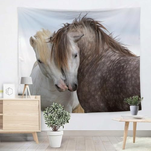 Pechiwuo Wandteppich Pferd Wandbehang Wandtuch 3D Tier Wandteppich 150 x 150 cm Weiß Wandteppiche Aesthetic Tapestry Für Wohnzimmer Schlafzimmer Wohnheim Wanddeko B1444