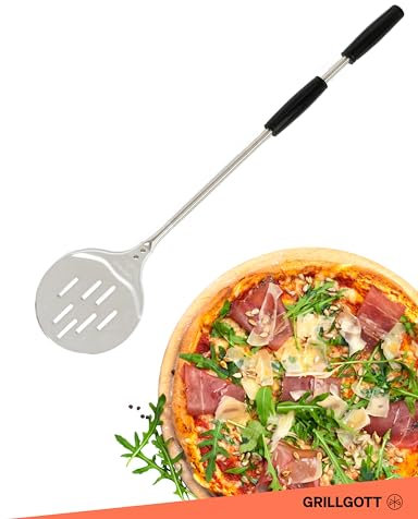 GrillGott Pizza Peel - Pizza Shovel - Metal Pizza Shovel - Aluminium Pizza Peel with Plastic Handle (80 cm Long) - Pizza Peel for Pizza Stone - Pizza Shovel for Grill & Oven