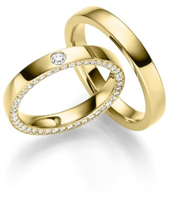 JC Trauringe aus Gold | Paar-Preis Ehe-Ringe mit kostenfreier Gravur I Partnerringe Hochzeitsringe Verlobungsringe 3,5 mm breit inkl. Etui-Box I Herren-Ring ohne & Damen-Ring mit Steinen I IT20