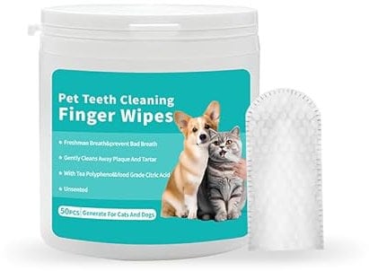 coldchill Pet Teeth Cleaning Finger Wipes, Remove Bad Breath by Removing Plaque and Tartar Buildup, No-Rinse Dogs & Cats Finger Toothbrush, Disposable Gentle Cleaning Care Pet Wipes, 50 Counts