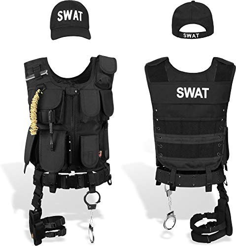 normani SWAT Einsatz Kostüm inkl. taktischer Weste mit Patch, Holster, Handschellen und Baseball Cap Größe 4XL/Rechts