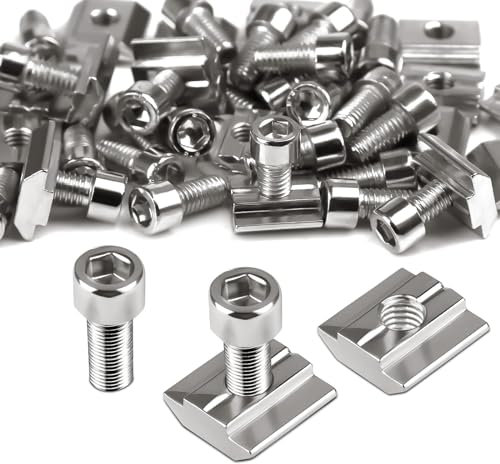 Ziamzra 50 Pezzi Dado Scorrevole Set 25 Pezzi Dadi Ad Angolo Quadrato M8 e 25 Pezzi Bulloni per Binari A T Standard Europeo Dadi T 30 Serie Blocco Dado Dadi per Maschere Strumento Lavorazione Legno