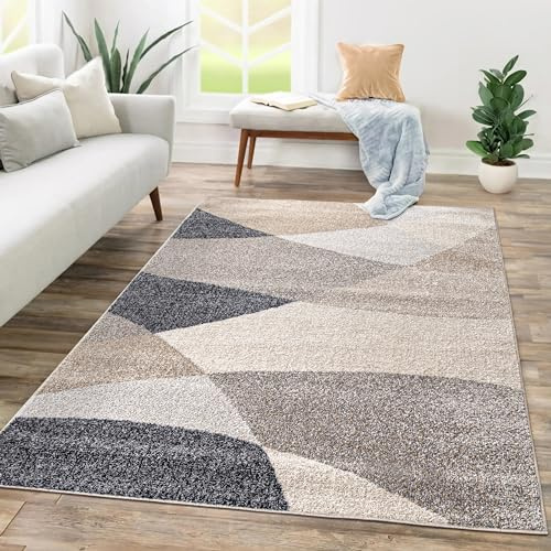 Paco Home Teppich Wohnzimmer Schlafzimmer Kurzflor Abstraktes Muster Geometrisches Design Wellen Motiv Moderne Deko, Grösse:230x320 cm, Farbe:Beige 3