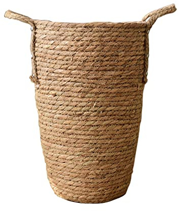 Cesta de Flores Tejida de Hierba Alta, Jarrón de Suelo Rústico y Maceta Tejida, Cesta de Novia de Paja Multifunción con Forro para Decoración de Escritorio (M)