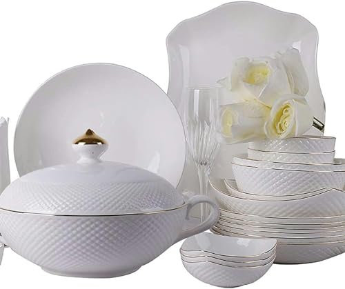 Juego de vajilla de porcelana china de 56 piezas, olla de sopa de platos de porcelana de cocina y vajilla, servicio para 12