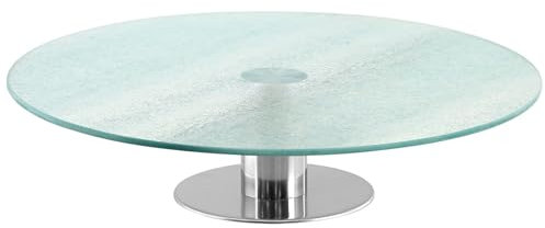 GEEZY Rotating Glass Cake Stand Serving Plate Revolving Cupcake Decorating Cup Cake Turntable Round Stainless Steel Display Perfect for Cake Decoration Icing Cream Fondant Baking Afternoon Tea 30cm