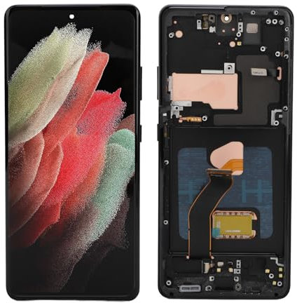 Cuifati Ensemble Numériseur LCD 6,8 Pouces pour S21 Ultra 5G, écran AMOLED Haute luminosité, Remplacement D'écran Multi-Tactile, Cadre Central, Version SM G998B EU, Capteur D'empreintes