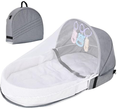 Zusammenklappbare Babywiege, Tragbarer Stubenwagen, Wiege Für Kleinkinder Mit Entwicklungsspielzeug Und Atmungsaktivem Netz, Reise Stubenwagen Reisebett Baby, Tragbares Babybett Für Camping Im Freien