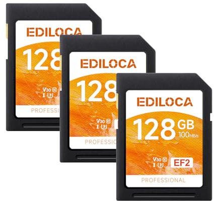 Ediloca SD Card 128GB, 3Pcs, Memory Card, Up to 100MB/s, UHS-I, C10, U3, V30, Full-HD & 4K Video, DSLR Camera SD Card, Must-Have for Professional Photographers(EF2)