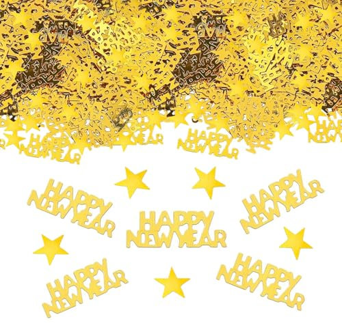 ParPix Konfetti Silvester Deko Gold, Happy New Year Streudeko, Glitzer Sterne Silvester Tischdeko, Neujahr Deko Confetti, Silvester Dekoration Konfetti, Streudeko Neujahr Silvester Deko 2026 Party