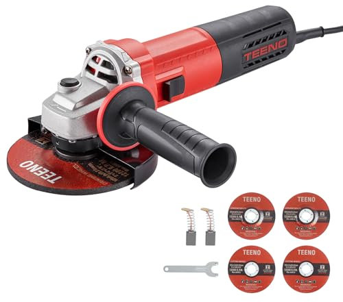 TEENO Smerigliatrice Angolare 1000W, Smerigliatrice Angolare Velocità a vuoto 2000-12000 giri/min (Disco da sbavatura/taglio:125 mm 4 pezzi) Velocità variabile, il taglio la rettifica dei Metalli