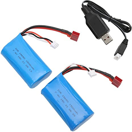 Batterie au Lithium 7,4 V 1500 MAh, Temps de Travail Plus Long, Voiture RC, Bateau, Batterie Lipo 15C avec Câble de Charge, Support de Chargeur D'équilibre pour Jouets