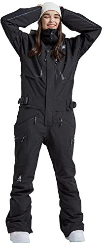 HOUZONIY Damen und Herren Schneeanzug Snowboard Einteiler Overall Wasserdicht Winddicht Winter Warme Einteiliger Skioverall,für Wandern Klettern(Schwarz S)