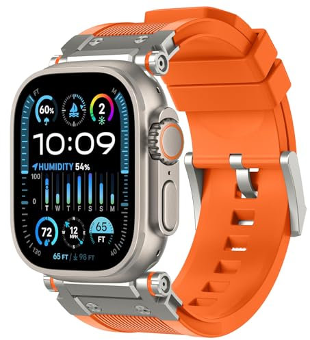 Correas Compatibles con Apple Watch Ultra 2 de 49 mm,Bandas de Silicona Adaptador de Acero Inoxidable,para Apple Watch Ultra 2/Ultra Series 9/8/7/SE 2/SE/6/5/4/3/2/1 49 mm 45mm 44mm 42mm para Hombres