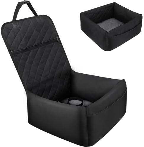 Mozvvco Hundesitz Auto, 2-in-1 Hundebett Auto Hunde Autositz Rückbank, Autositz Hund mit Sicherheitsgurt & Saugfähige Matte & Waschbarer Bezug, Hundeautositz für Kleine Hunde, Schwarz