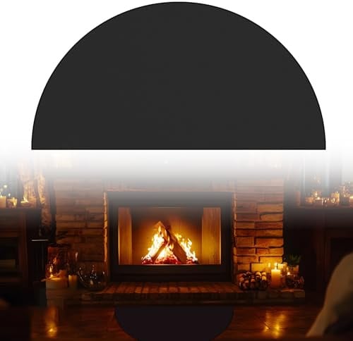 Feuerfeste Kaminmatte | Herdteppiche für Kamine, halbrunder Herdteppich schützt die Feuerstelle Matte für Holzbrenner, feuerhemmende Teppiche für Kamin, Herdschutz (102 x 50 cm)