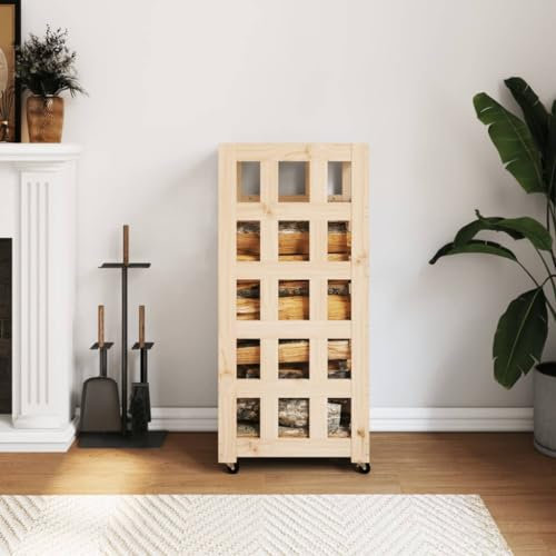 Chariot à bûches de cheminée avec roulettes, étagère à bûches en bois massif, aide à l'empilage, étagère à bois de chauffage, support intérieur et extérieur, 40 x 49 x 110 cm