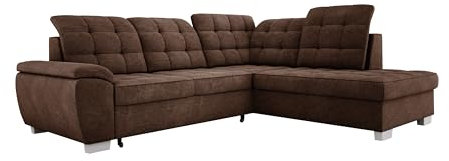 Modernes Ecksofa Lotta, Mit Komfortabler Liegefläche 186x125cm, Relaxfunktion Und Pflegeleichtem Veloursstoff Für Unerwartete Gäste, Maße 258x212cm Anordnung auf der Rechten Seite Farbe: Bronze