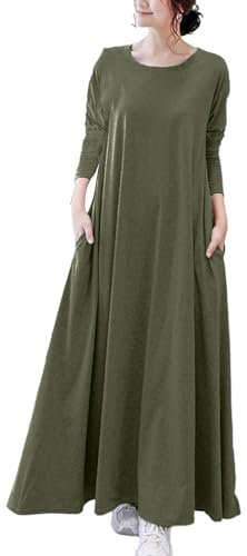 Susenstone Robe Salopette Printemps et Automne Nouveau Coton européen et américain Mince Robe Longue à col Rond Robe