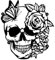 Huspox Totenkopf-Wandkunst, Metall, Schwarz, Totenkopf mit Rose und Schmetterling, hängende Plaketten für Wohnzimmer, Schlafzimmer, Dekoration, 30 x 27 cm