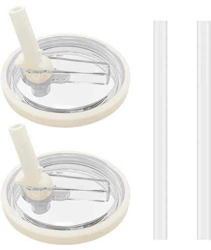 Tapa Vaso Stanley 40oz para Stanley Accesorios, Paquete de 2 Reutilizables Beige Accesorios Cup Tapa De Repuesto con 2 Pajitas, Termo a Prueba de Fugas y Prueba de Polvo
