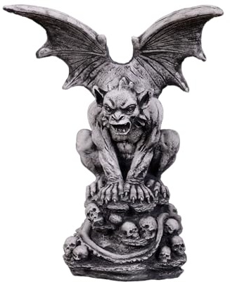 gartendekoparadies.de Gargoyle - Statua da giardino con ali su teschio, altezza 40 cm, 8 kg, colore: grigio, in pietra, resistente al gelo per esterni