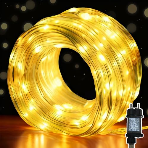 Meision Lichterkette Außen 40m 400LEDs, Lichterkette Innen mit Stecker mit 8 Modi + 6/18 Timer, Außen Lichtschlauch Weihnachtsdeko 31V für Party, Balkon, Warmweiß