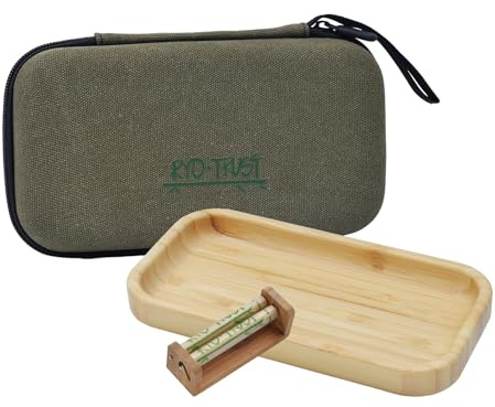 Cigarette Rolling Machine with Smell Proof Bag, Built-in Rolling Tray, Bamboo Cigarette Roller for 123mm Width Roll Papers, King Size