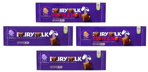 Dairy Milk Classic and Fruit & Nut Varieties Chocolate 300g x 4 Pack Bundle, Milk chocolate