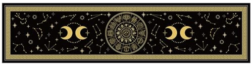BOXOB Hexen Altartuch, 41,5x182cm Tarot-Tischtuch mit Sternzeichen Mond und Sonne Wahrsagetuch für Wicca-Altar Heidnische Zeremonie Spirituelle Praxis