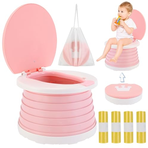 Orinal Portatil Niños Plegable WC Vater Asiento Urinario Bebe Bater Infantil Criança Water Baño Niñas Escupidera 1 2 3 Años de Viaje Bebé Toilet Seat con Respaldo+ 60PCS Bolsas Orinal Portatil (Rosa)
