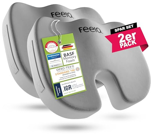 feela.® Orthopädisches Sitzkissen – 3 Härtegrade – VERGLEICHS- & TESTSIEGER | Ergonomisches Sitzkissen für Büro & Auto – Schmerzlindernd, Steißbein entlastend, fördert Komfort & Durchblutung (Hart)
