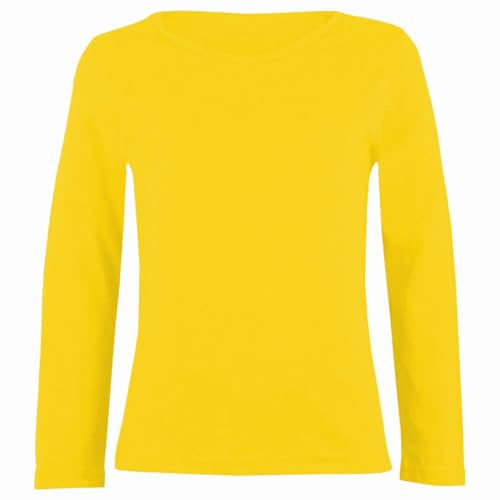 FASHION SOUL Kids Plain Long Sleeve T-Shirt | Unisex Boys Girls Round Neck Stretch School Uniform PE Tee Top Ages 2-13 Years Yellow