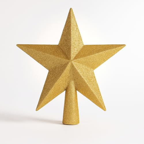 AMLOOPH Christmas Tree Topper, 25cm Extra Large Glitter Gold Christmas Tree Star Decorations - Sparkle Xmas Star Tree Topper for Traditional Gold Christmas Decorations