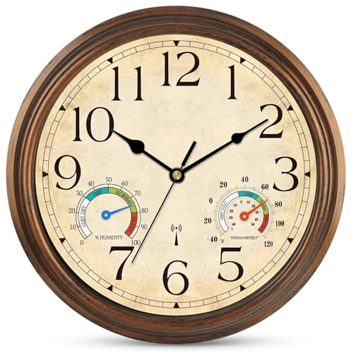 Wanduhr Funk Funkuhr Wand Lautlos Retro Funkwanduhr 30cm Braun | Küchenuhren Geräuschlos Wanduhren mit Temperatur und Feuchtigkeitsanzeige Wohnzimmeruhr Ohne Tickgeräusche Groß Uhr