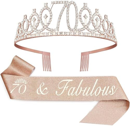 Krone Deko 70 Geburtstag Frauen - Schärpe Geburtstag und Geburtstagskrone für Geschenk Geburtstagsdeko 70 Jahre Frau für Partyzubehör